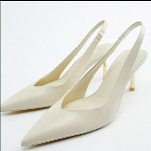Brand New - Zara Slingback Leather Heels - off white